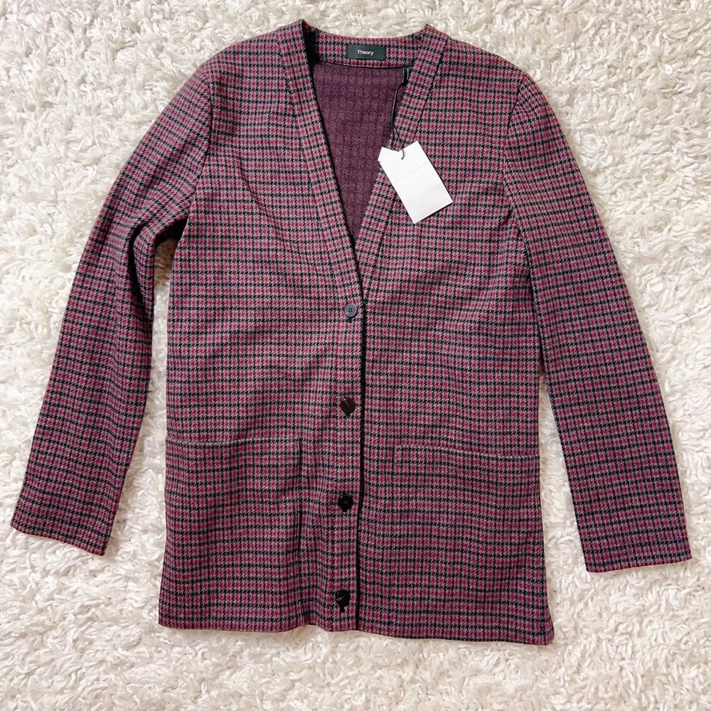 NWT Theory Collin Houdstooth Knit Cardigan